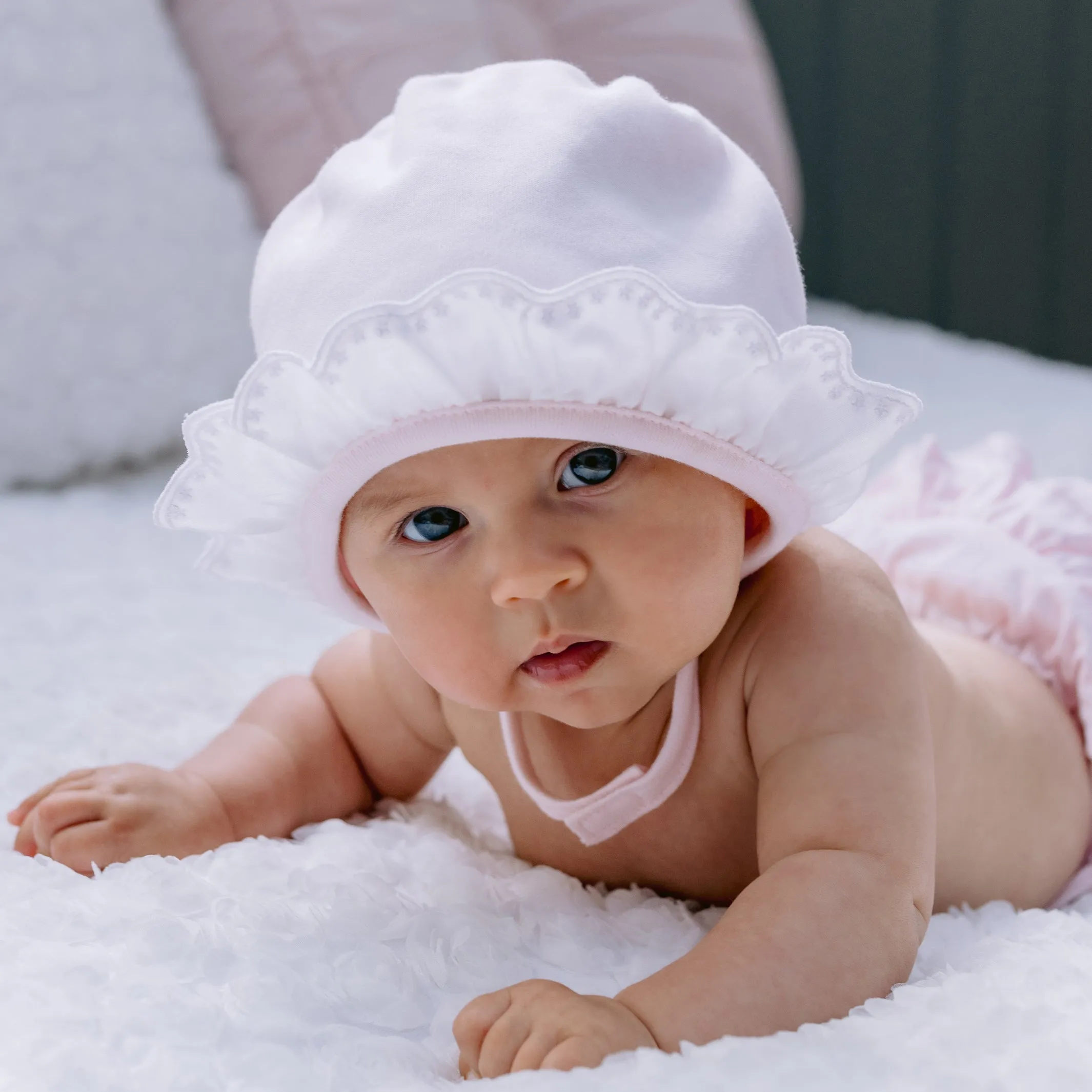Floella Pink Frill Baby Bonnet