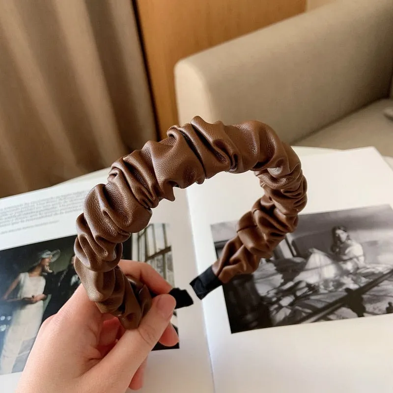 Folded PU Leather Hairband with Pattern Design