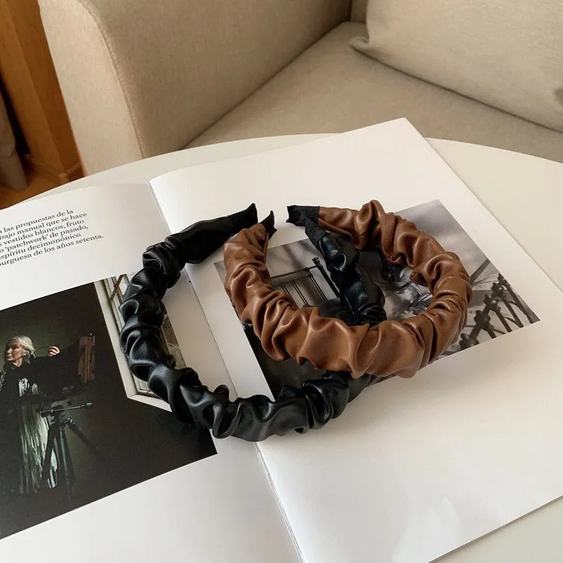 Folded PU Leather Hairband with Pattern Design