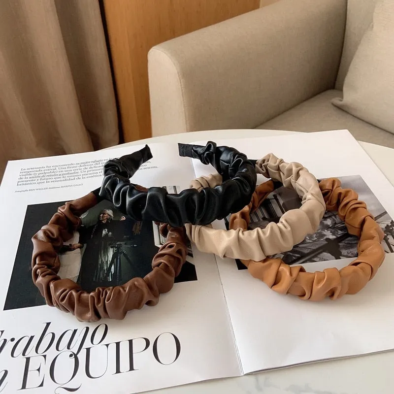 Folded PU Leather Hairband with Pattern Design