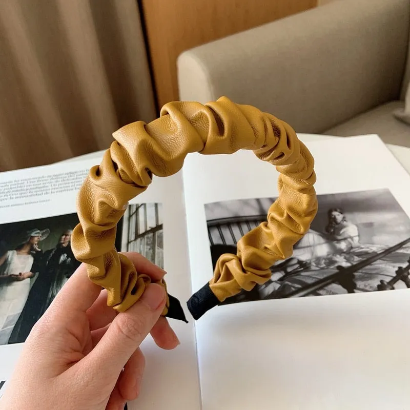 Folded PU Leather Hairband with Pattern Design