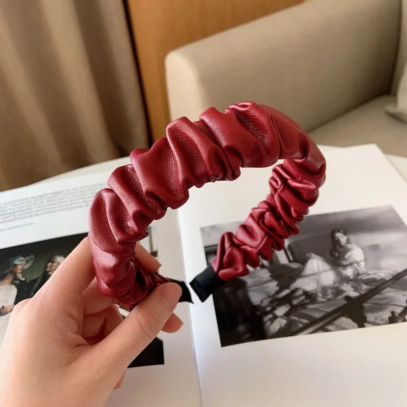 Folded PU Leather Hairband with Pattern Design