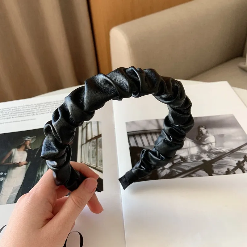 Folded PU Leather Hairband with Pattern Design