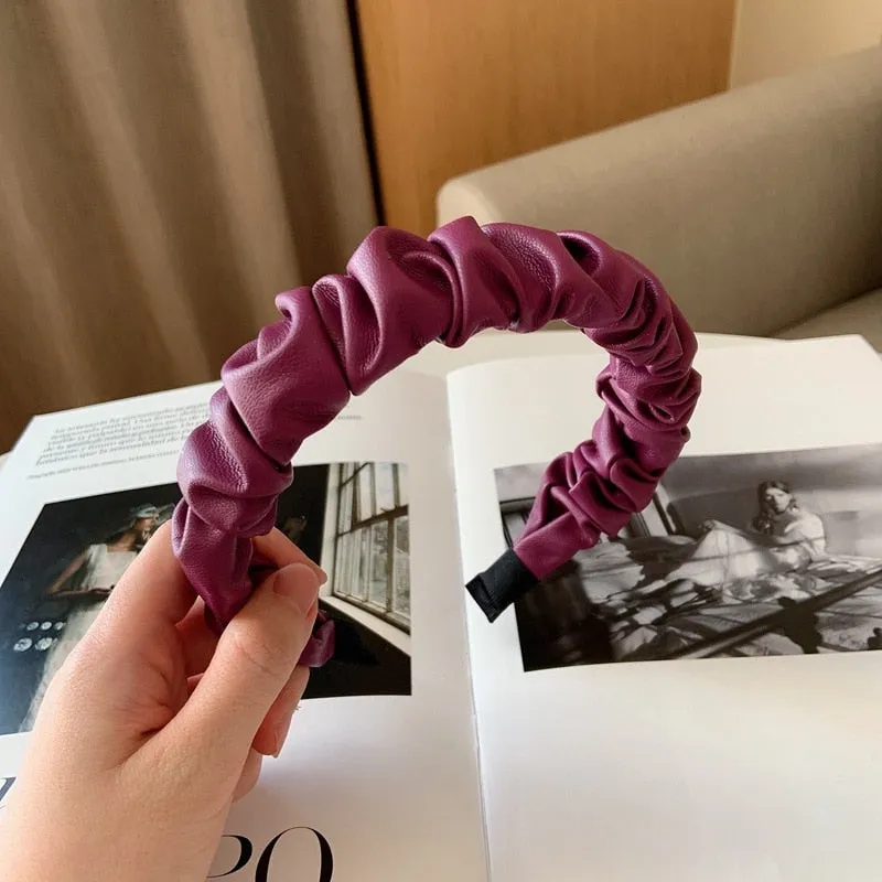 Folded PU Leather Hairband with Pattern Design