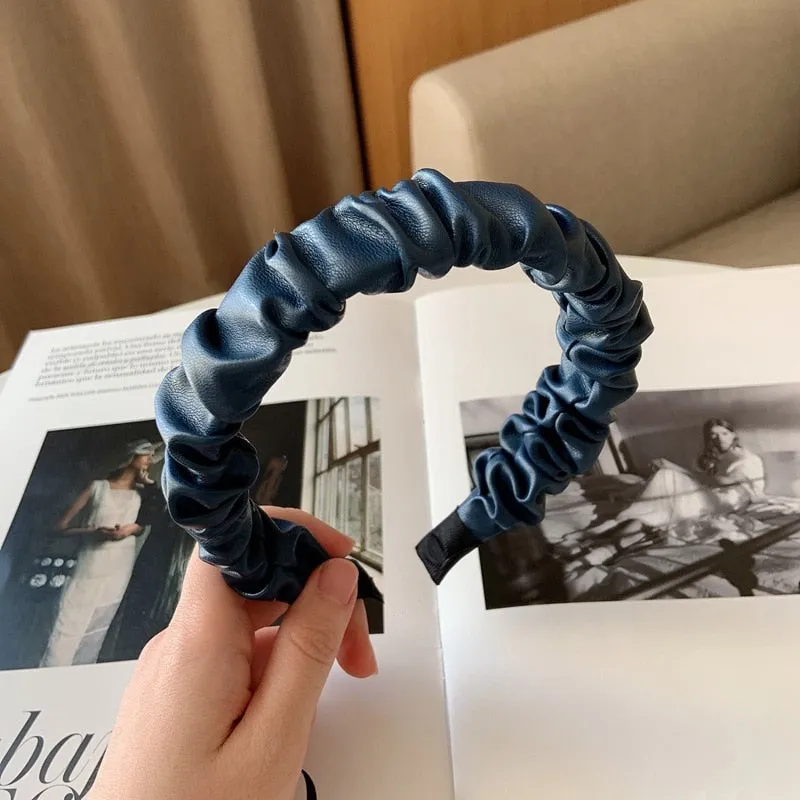 Folded PU Leather Hairband with Pattern Design