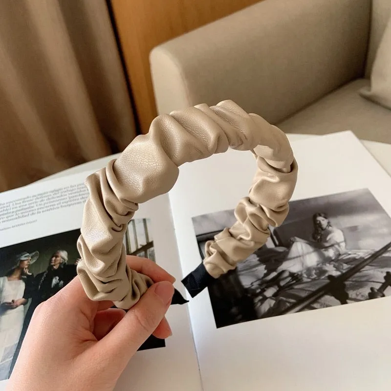 Folded PU Leather Hairband with Pattern Design
