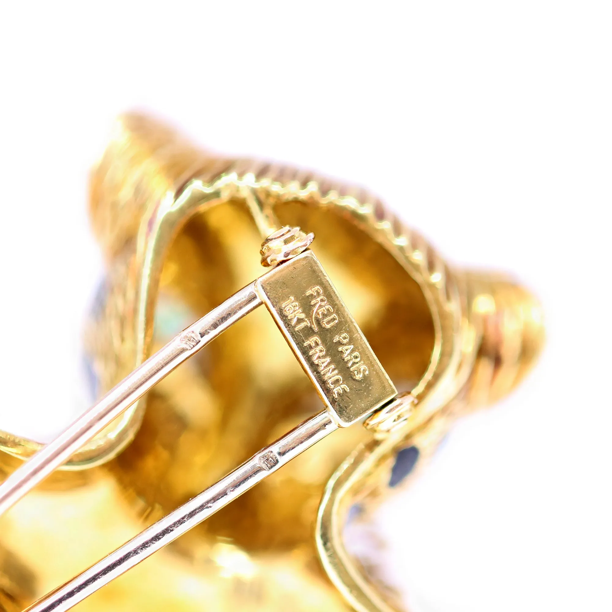 Fred Paris Enamel & 18k Yellow Gold Leopard Brooch