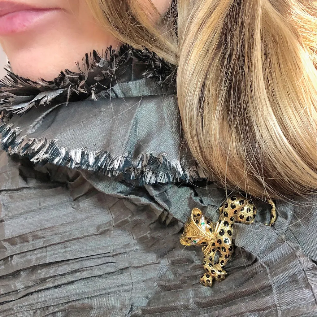 Fred Paris Enamel & 18k Yellow Gold Leopard Brooch