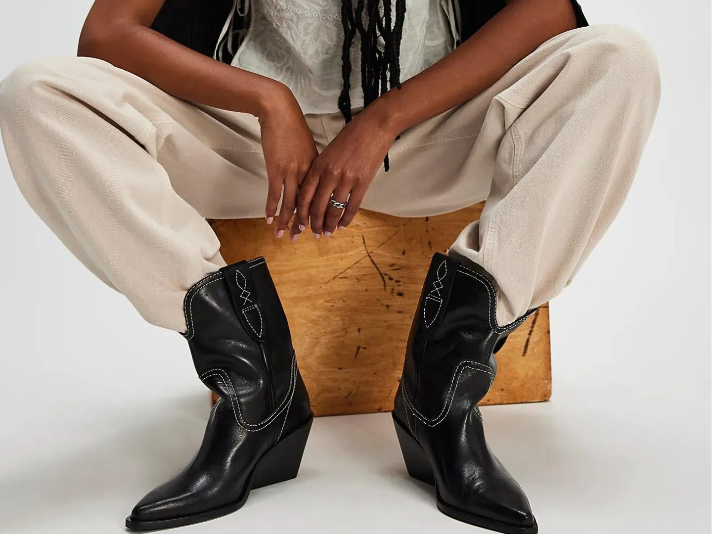 Free People: Pitchfork Point Western Boot in Victorian Black Leather