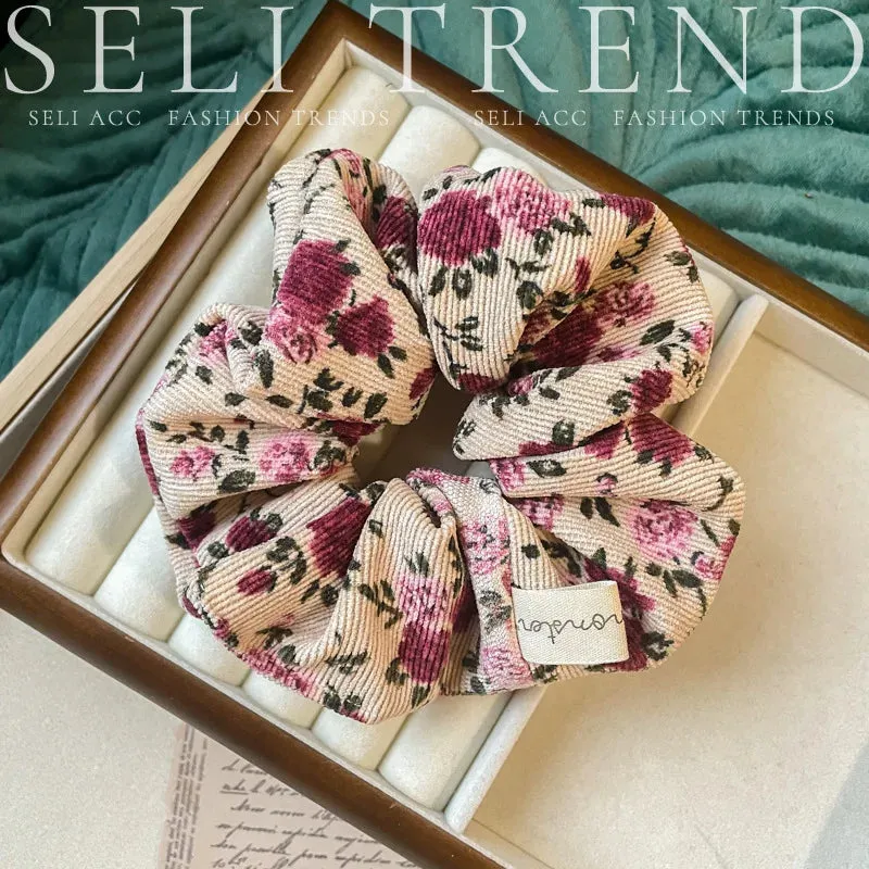 French Fashion Floral Lace Velet Hair Scrunchies for Girls and Women Handmade Hair Loop