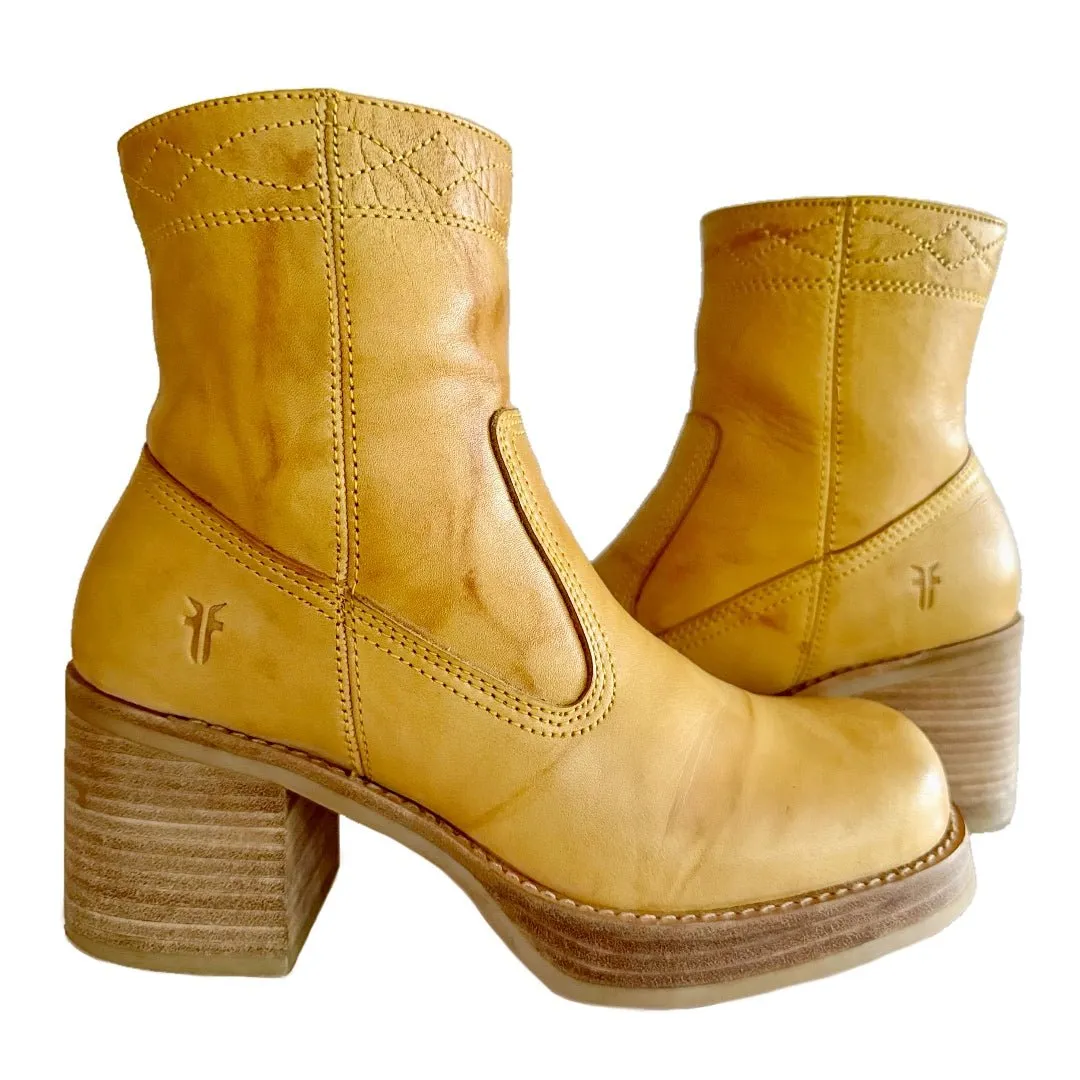 FRYE Banana Platform Villager Zip Stitch Vintage Y2K Ankle Boots