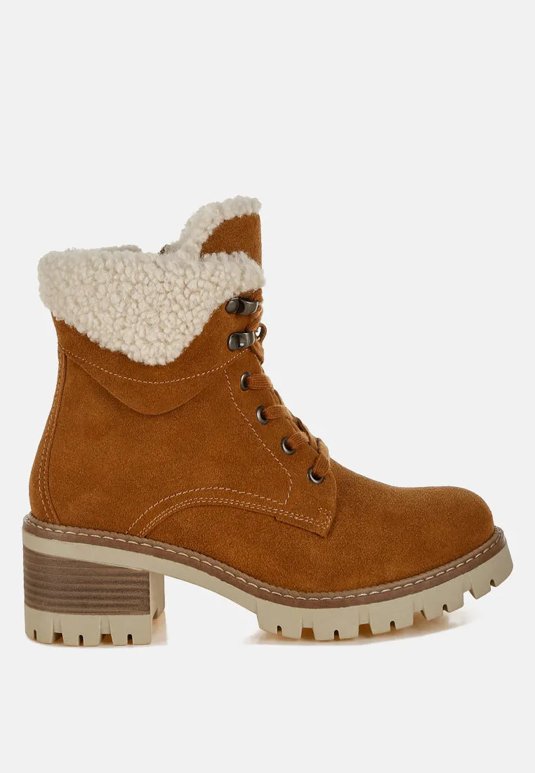 Fur Collar Chunky Ankle Boots By RUW