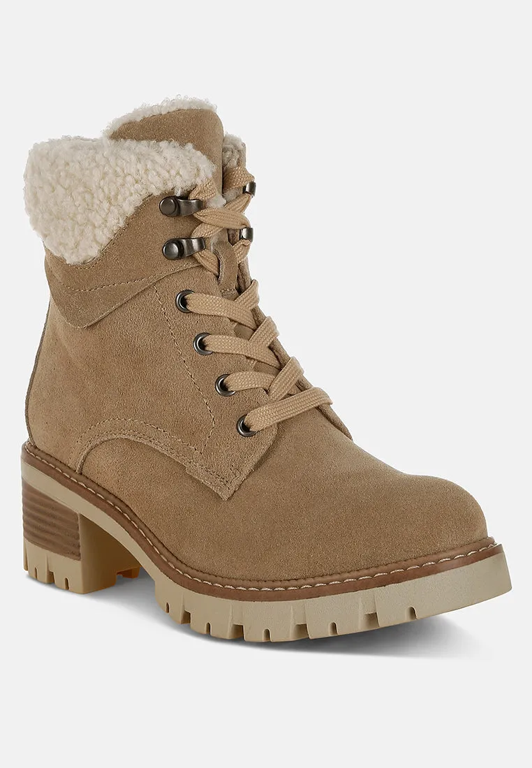Fur Collar Chunky Ankle Boots By RUW