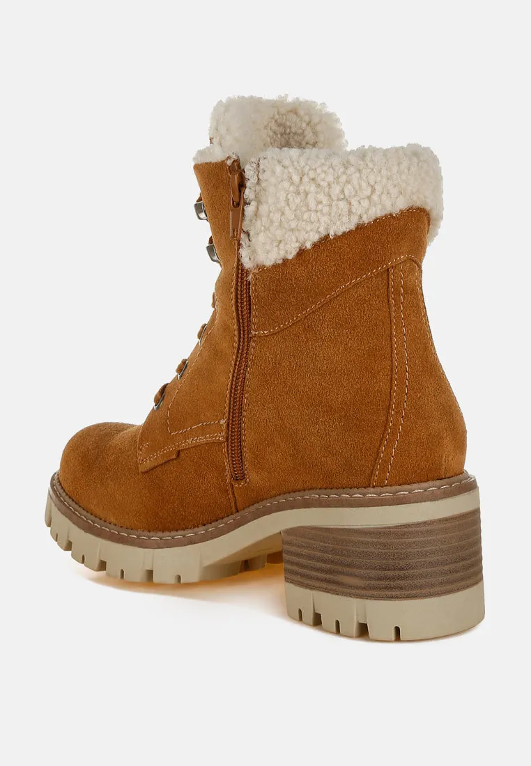 Fur Collar Chunky Ankle Boots By RUW