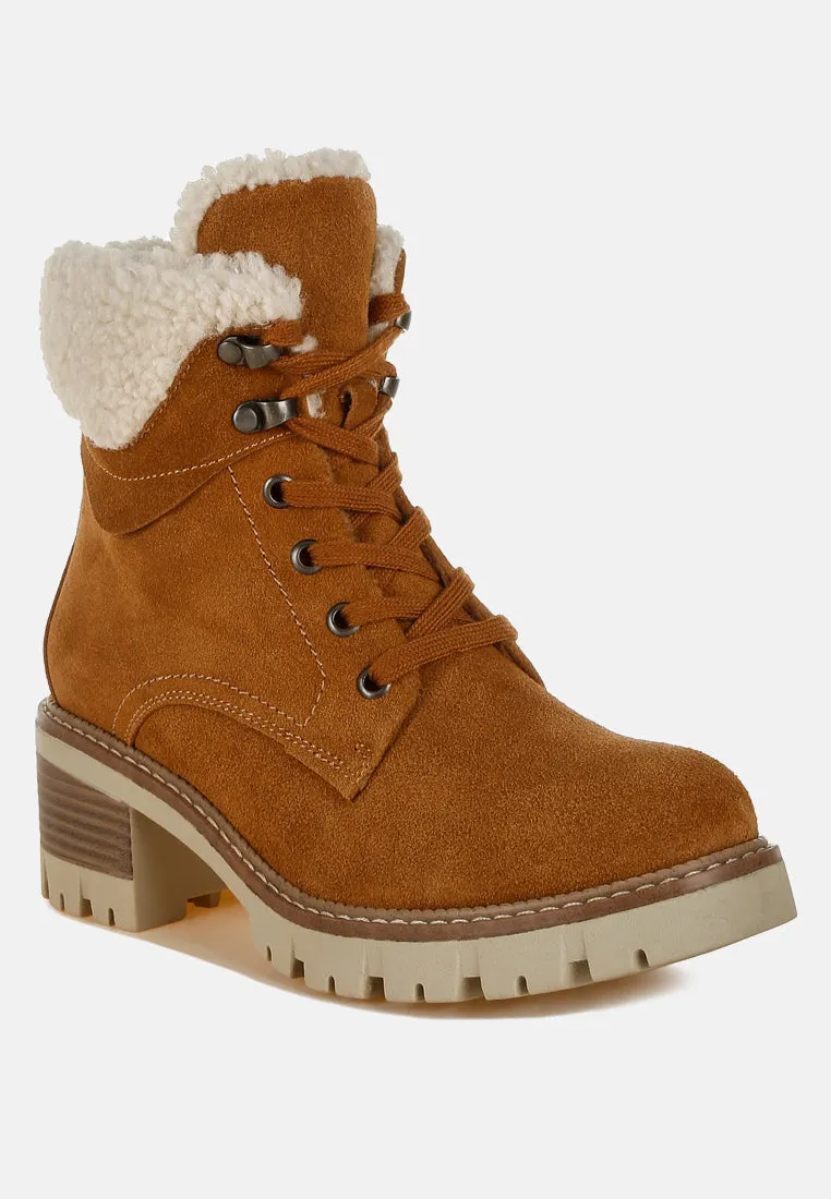 Fur Collar Chunky Ankle Boots By RUW