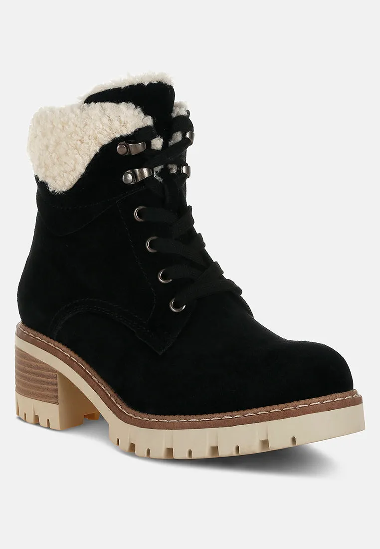 Fur Collar Chunky Ankle Boots By RUW