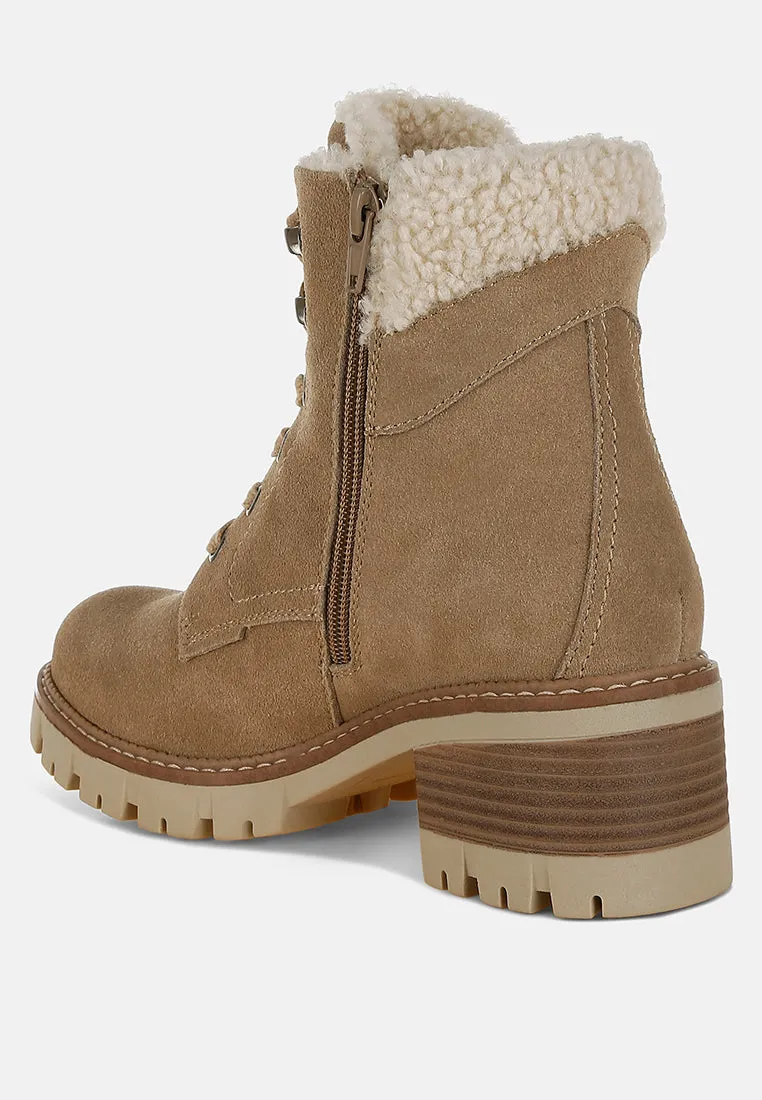 Fur Collar Chunky Ankle Boots By RUW
