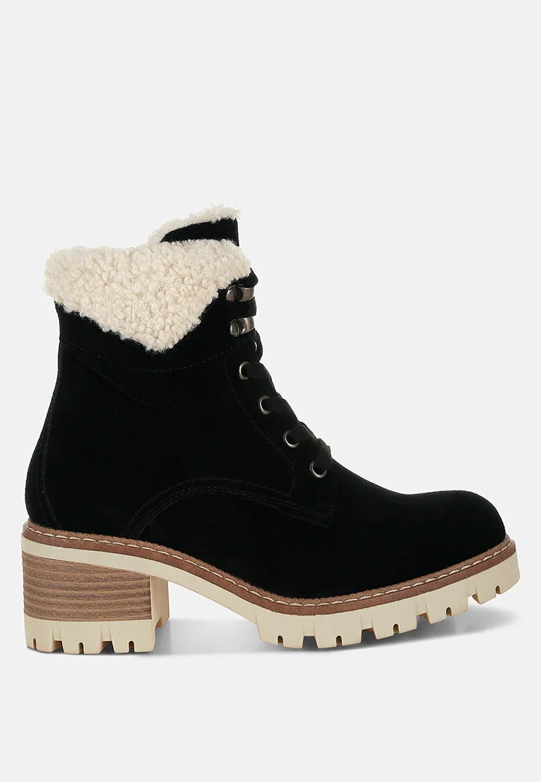 Fur Collar Chunky Ankle Boots By RUW