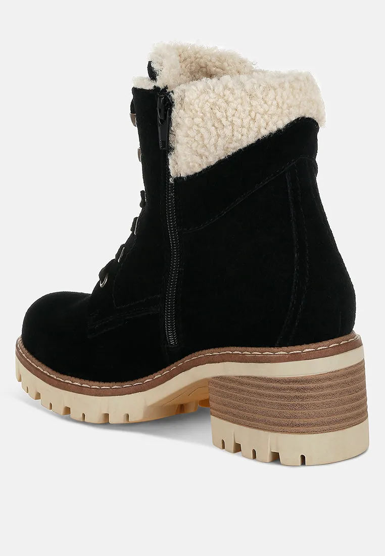 Fur Collar Chunky Ankle Boots By RUW