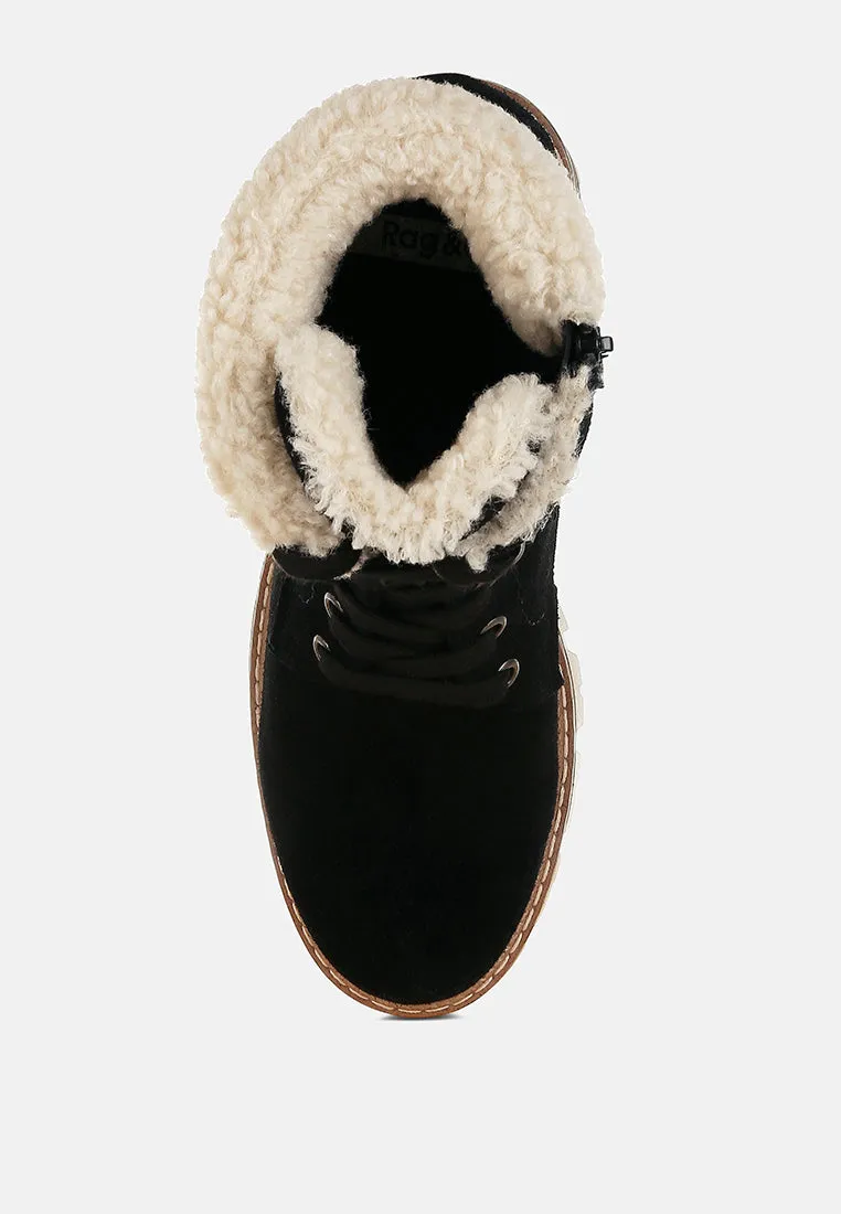 Fur Collar Chunky Ankle Boots By RUW