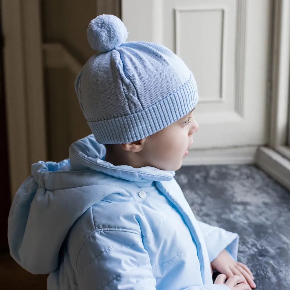 Fuzzy Blue Baby Bobble Hat