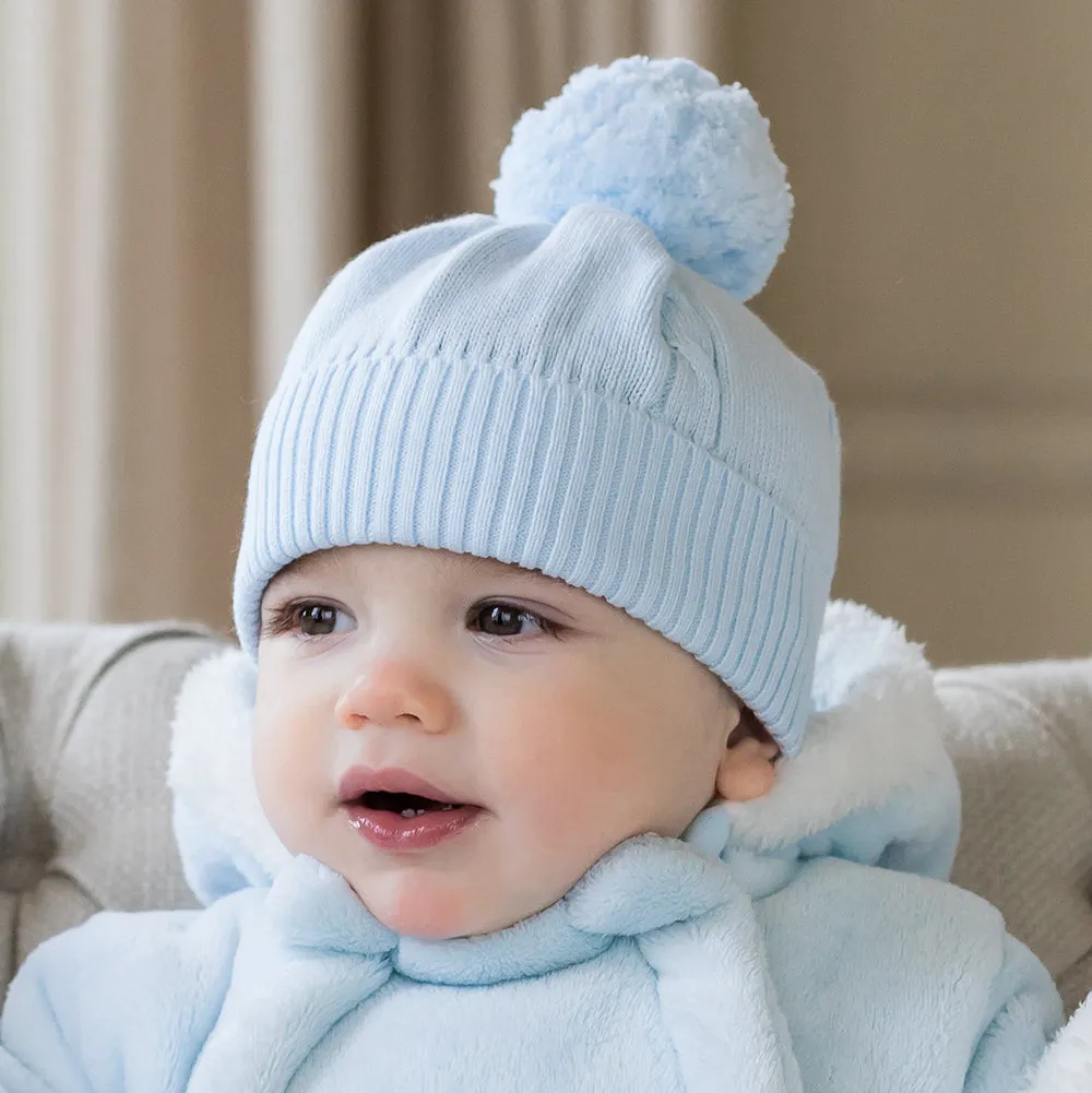 Fuzzy Blue Baby Bobble Hat
