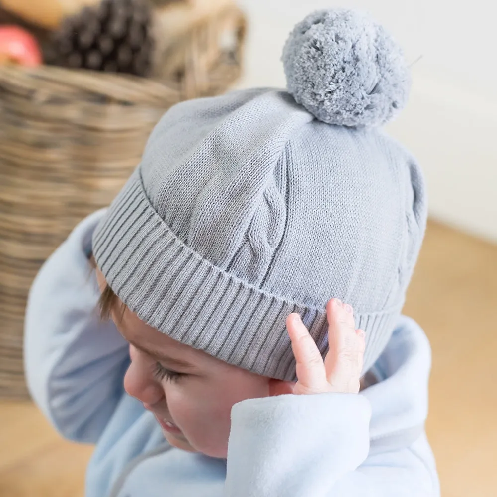 Fuzzy Grey Baby Bobble Hat