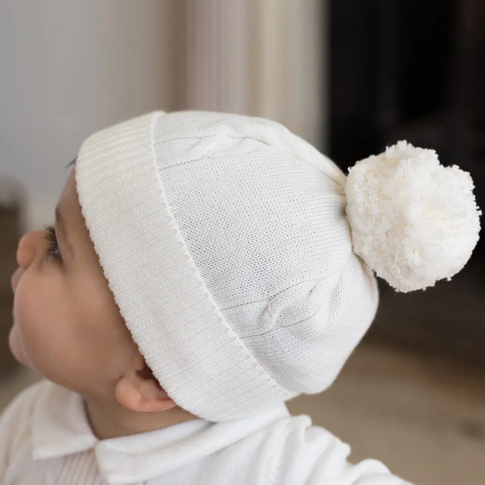 Fuzzy Ivory Baby Bobble Hat