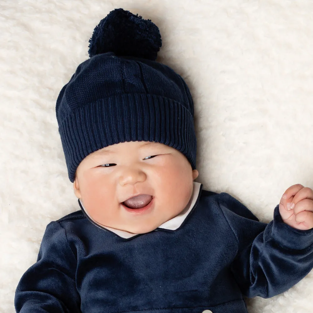 Fuzzy Navy Baby Bobble Hat