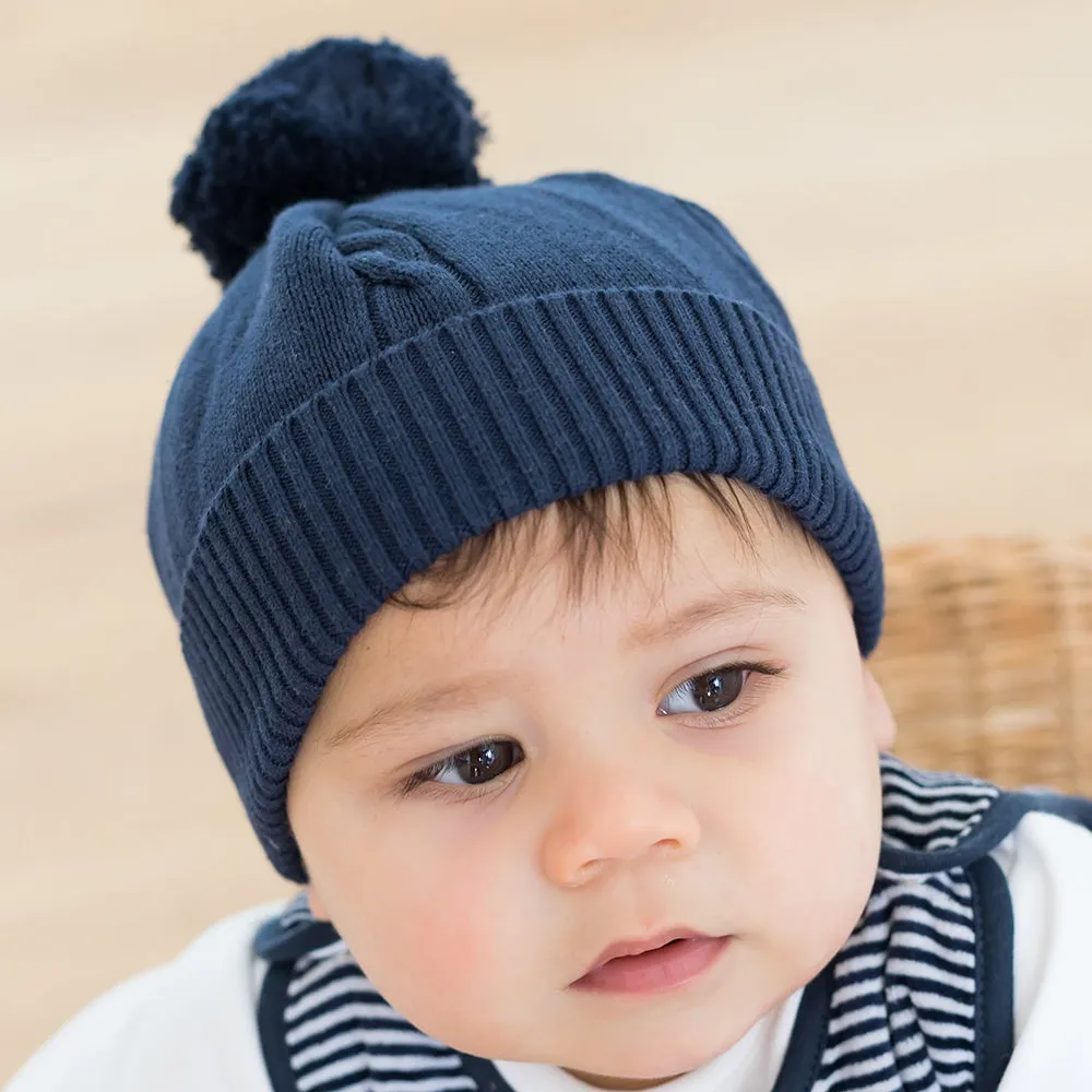 Fuzzy Navy Baby Bobble Hat