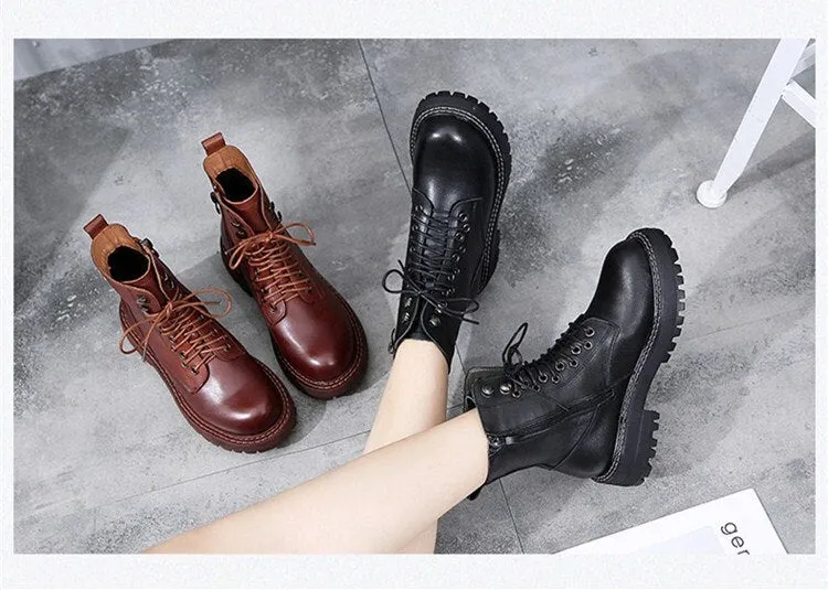 Genuine Leather Martin Boots Women British Style 2020 New Retro Head Layer Cowhide Short Boots Ladies Casual Women Boots Spring