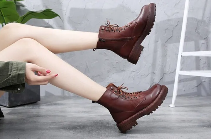 Genuine Leather Martin Boots Women British Style 2020 New Retro Head Layer Cowhide Short Boots Ladies Casual Women Boots Spring