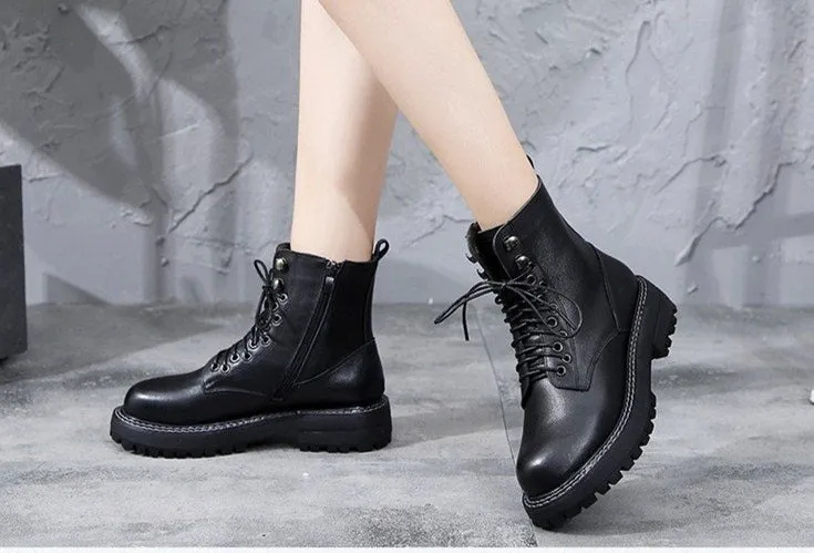 Genuine Leather Martin Boots Women British Style 2020 New Retro Head Layer Cowhide Short Boots Ladies Casual Women Boots Spring