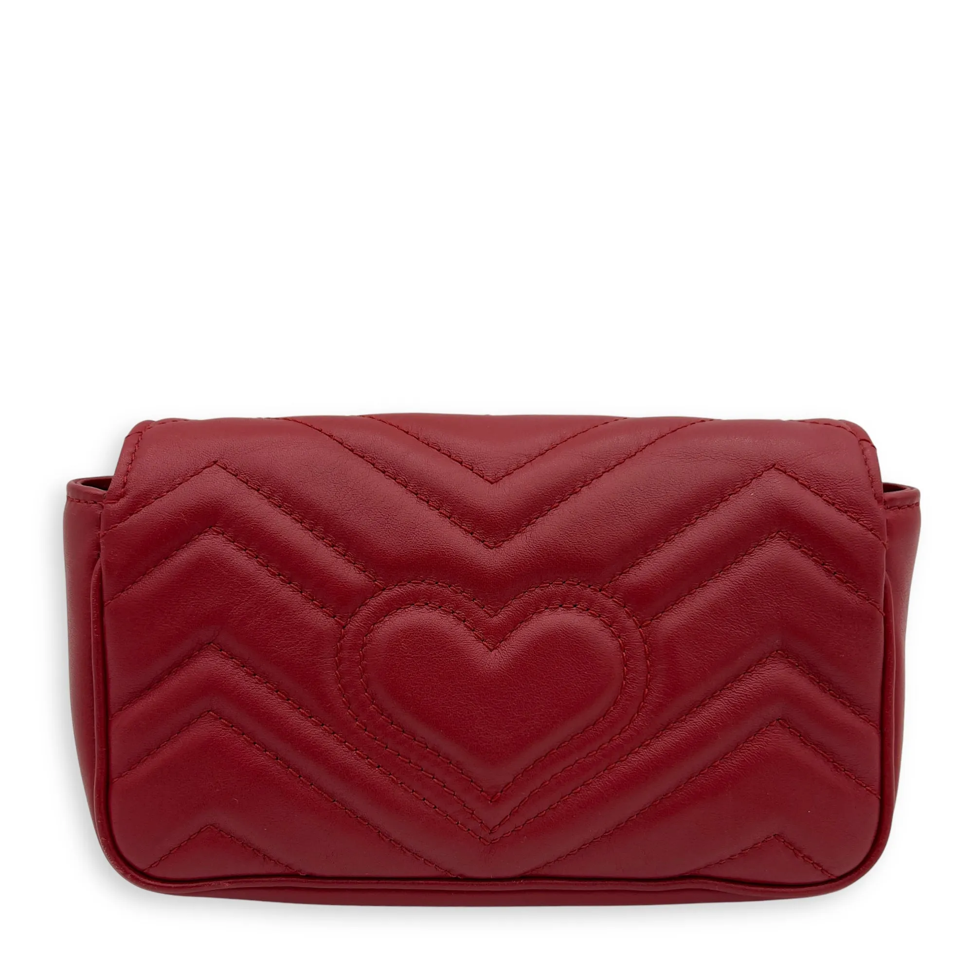 GG Marmont Super Mini Red Crossbody Bag in Calfskin, Gold hardware