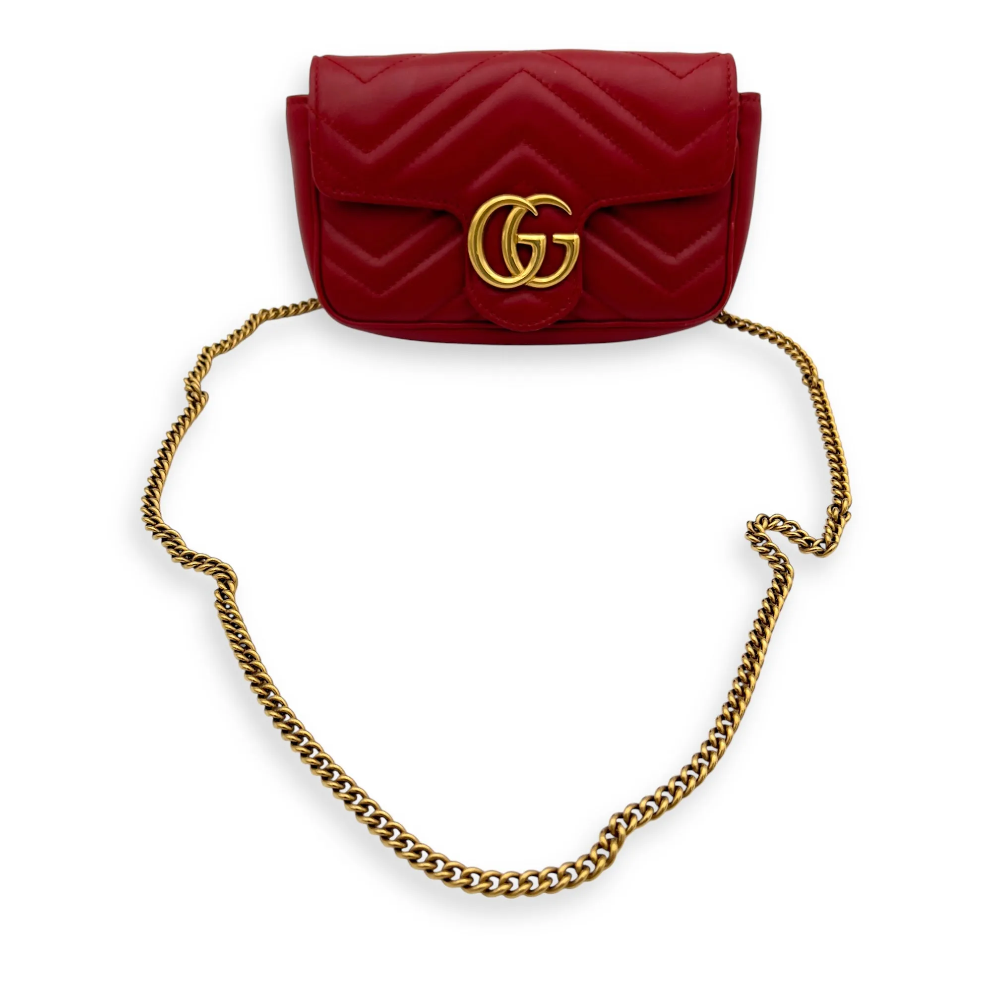 GG Marmont Super Mini Red Crossbody Bag in Calfskin, Gold hardware