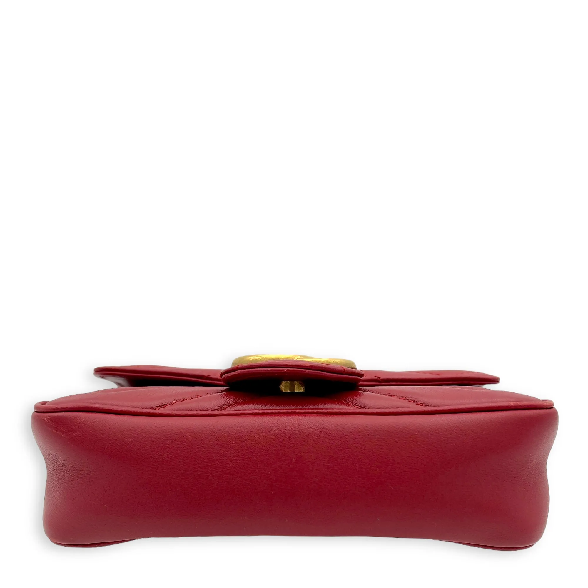 GG Marmont Super Mini Red Crossbody Bag in Calfskin, Gold hardware