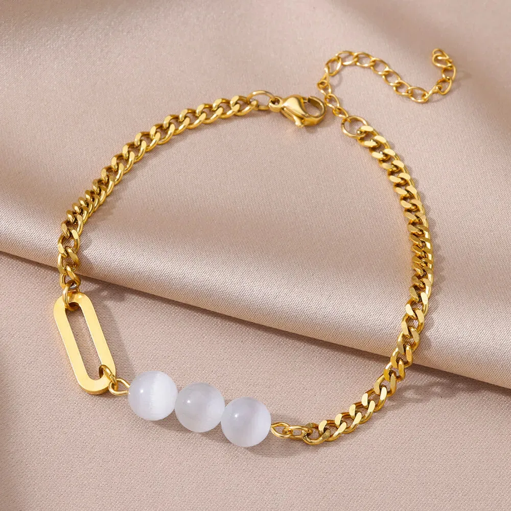 Gold Stainless Steel Pearl Anklet