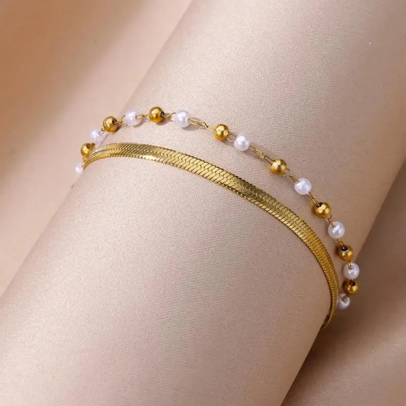 Gold Stainless Steel Pearl Anklet