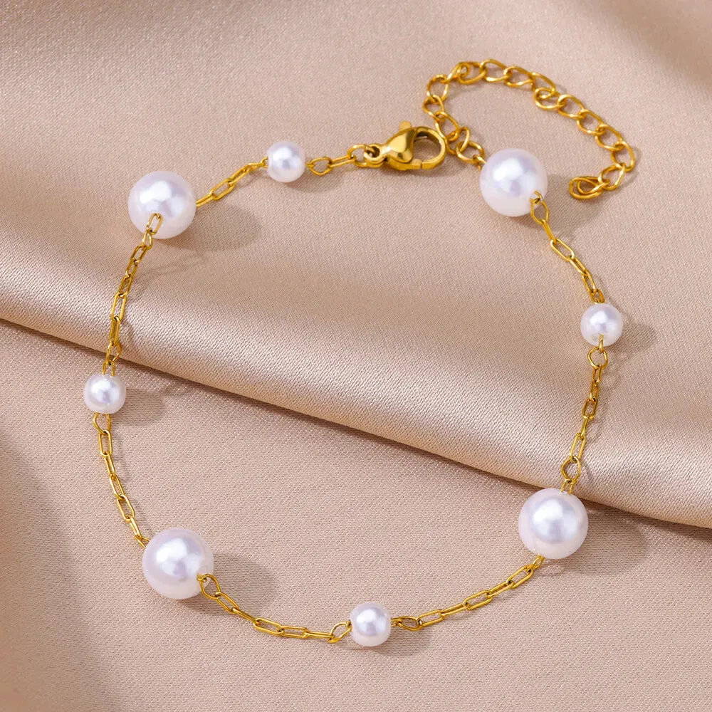 Gold Stainless Steel Pearl Anklet