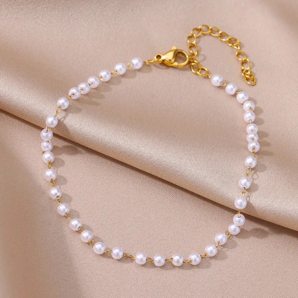 Gold Stainless Steel Pearl Anklet