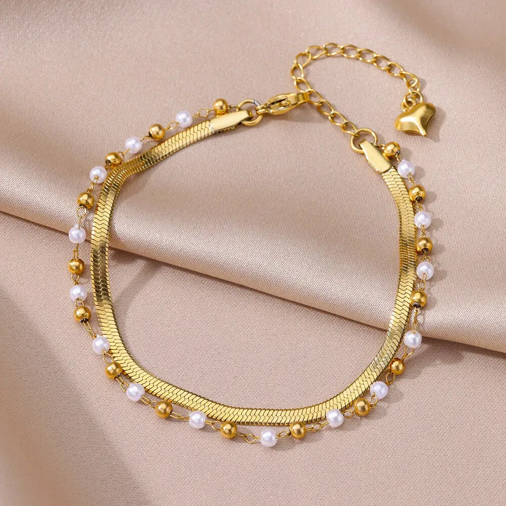 Gold Stainless Steel Pearl Anklet
