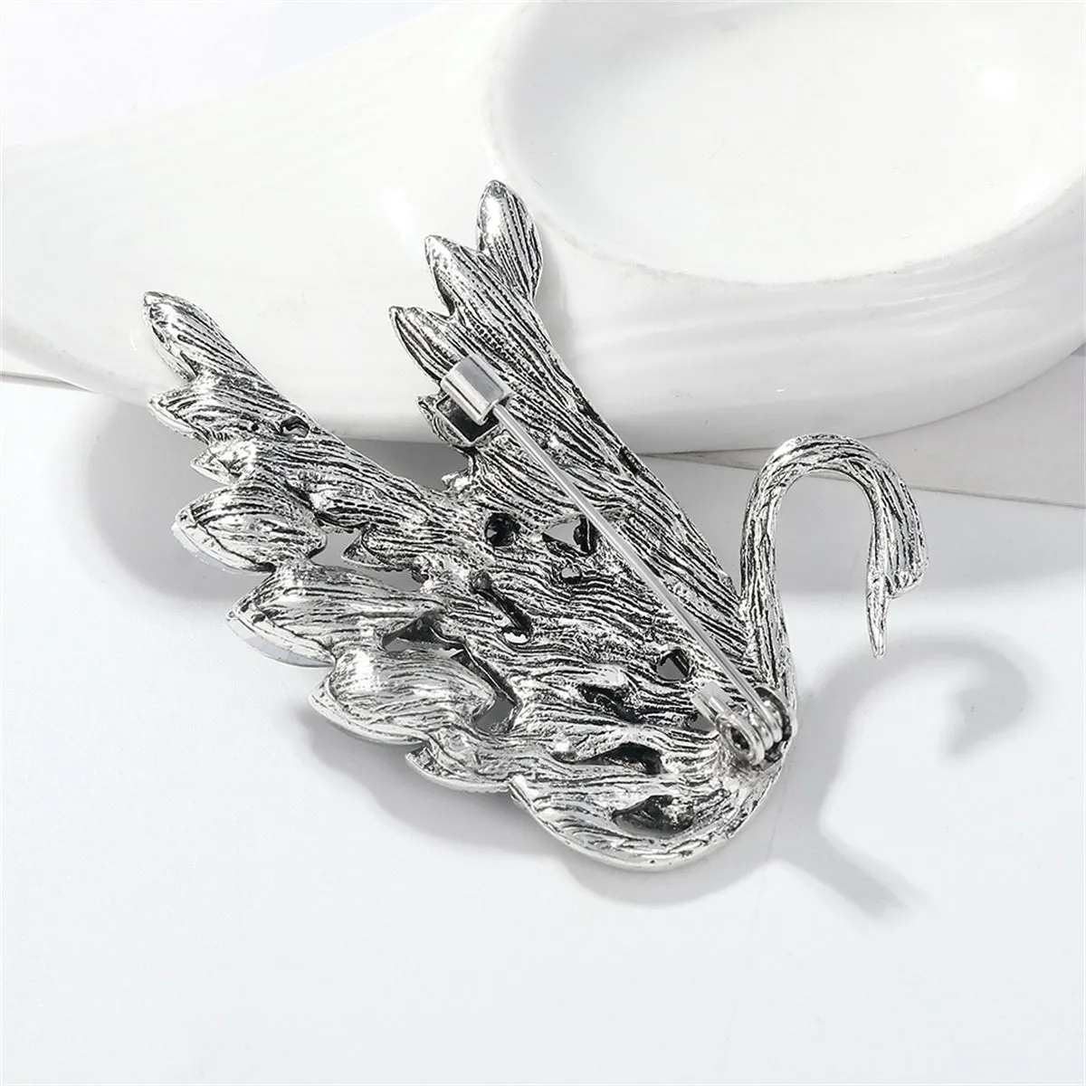 Gray Crystal & Cubic Zirconia Silver-Plated Swan Brooch