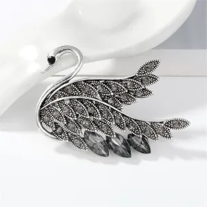 Gray Crystal & Cubic Zirconia Silver-Plated Swan Brooch