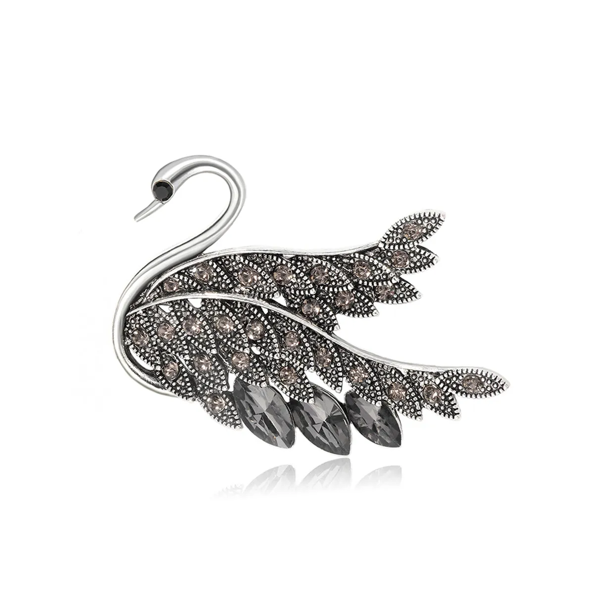Gray Crystal & Cubic Zirconia Silver-Plated Swan Brooch