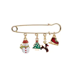 Green Enamel & 18K Gold-Plated Christmas Tree Charms Brooch