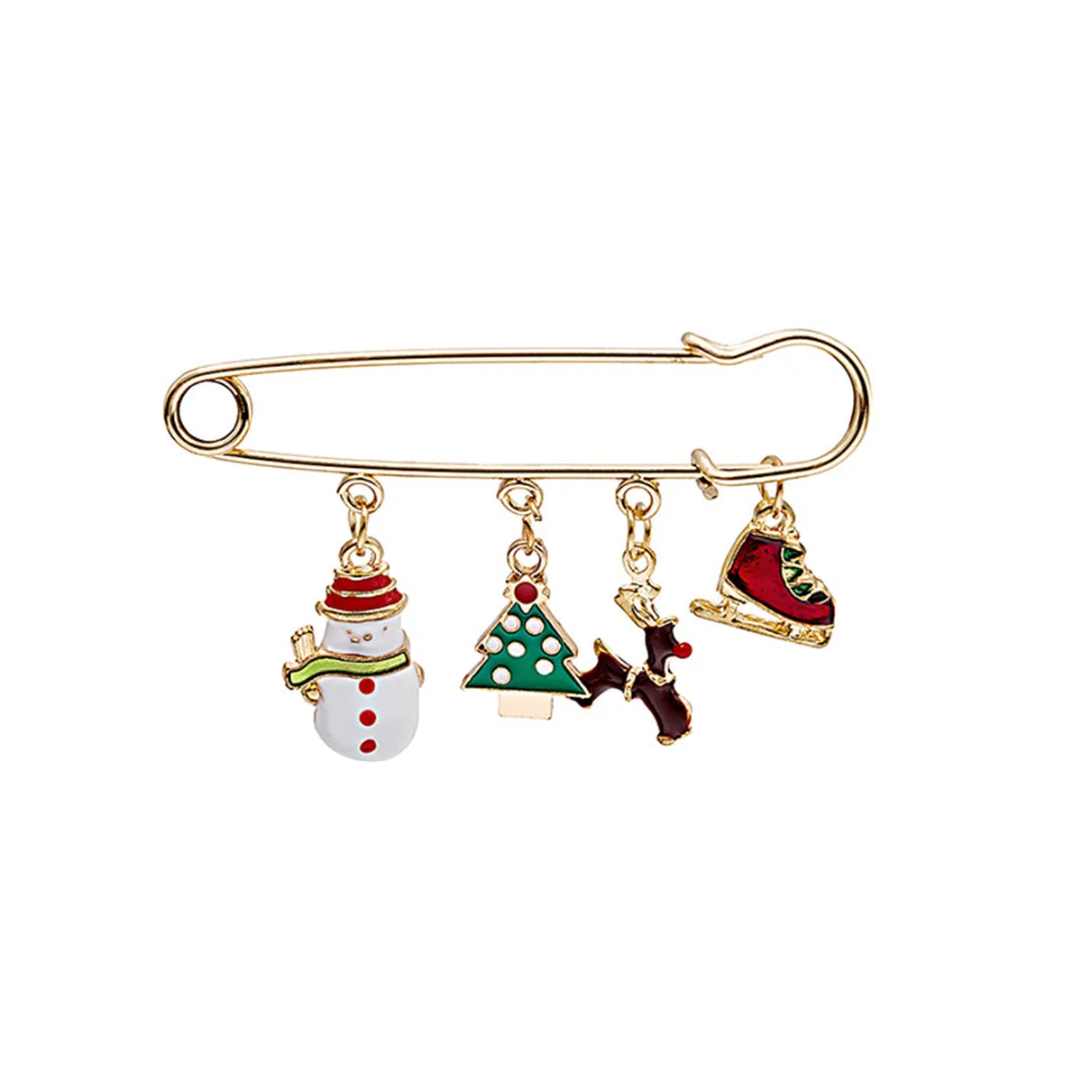 Green Enamel & 18K Gold-Plated Christmas Tree Charms Brooch