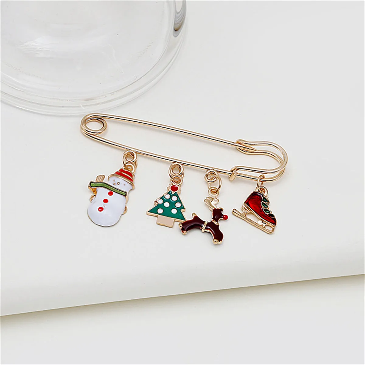 Green Enamel & 18K Gold-Plated Christmas Tree Charms Brooch