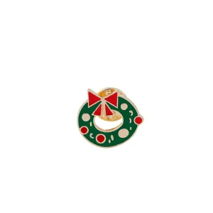 Green Enamel & 18K Gold-Plated Christmas Wreath Brooch