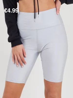 Grey Satin High Waist Band Cycling Shorts