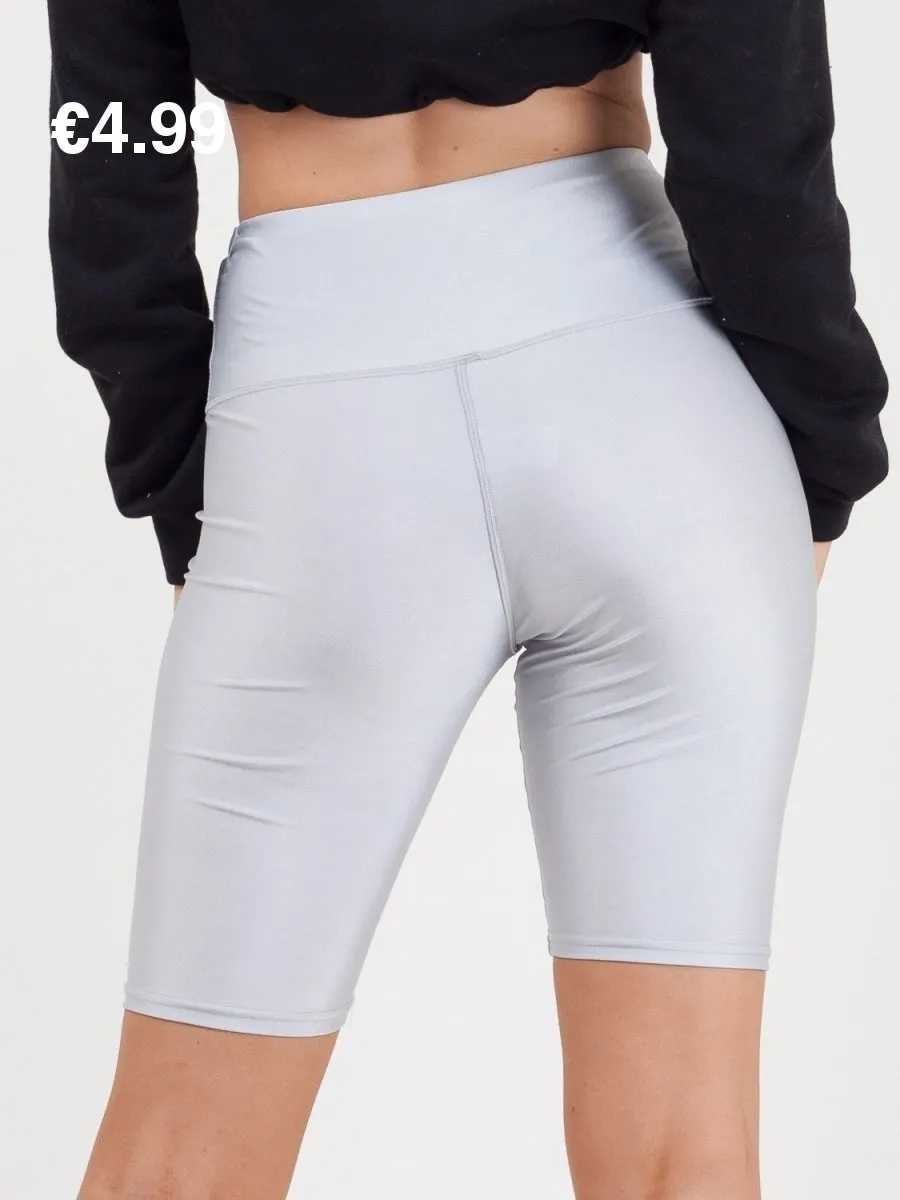 Grey Satin High Waist Band Cycling Shorts